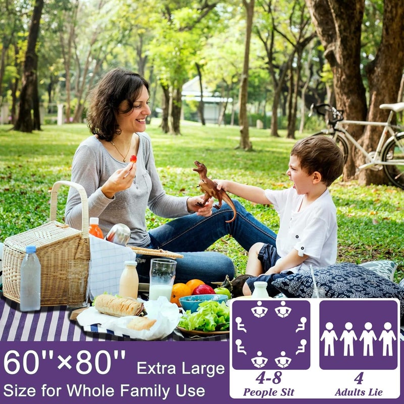 ALLBFENG 60”x 80” Picnic Blanket Waterproof and Foldable Beach Blanket, 5-Layer Outdoor Mat with Carry Strap for 6 to 8 Adults, for Camping, Park, Beach, Grass, Indoors… - Image 3